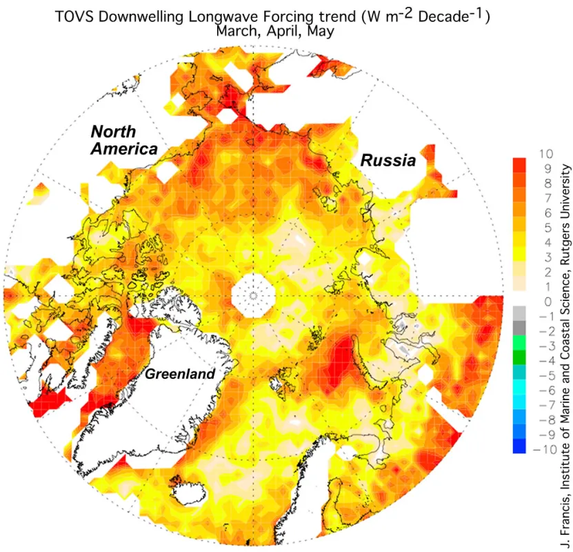  Infrared energy that the atmosphere emits to the surface during spring