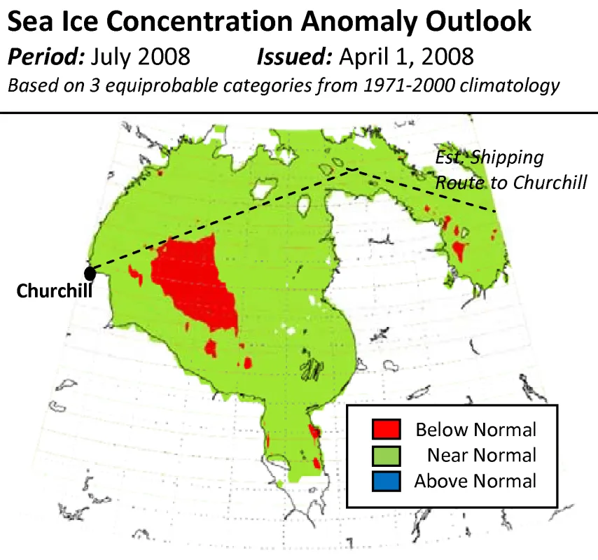 This image shows probable ice conditions in the Hudson Bay for July 2008