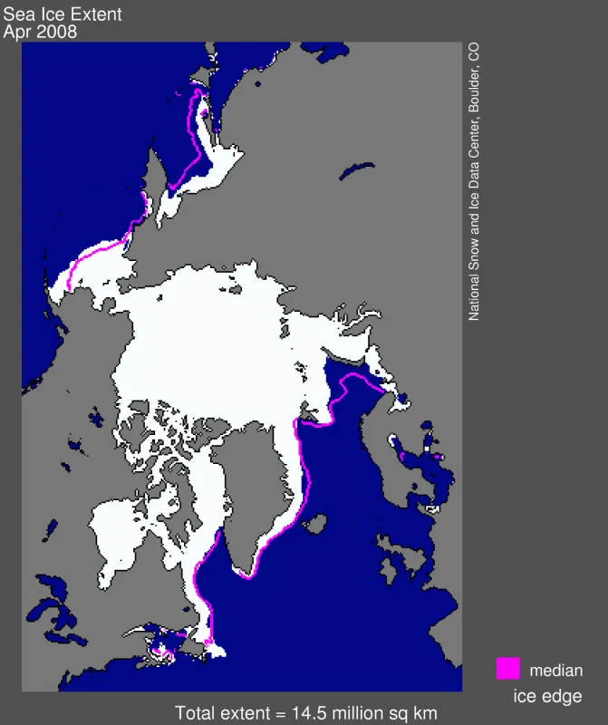 Arctic sea ice extent for April 2008