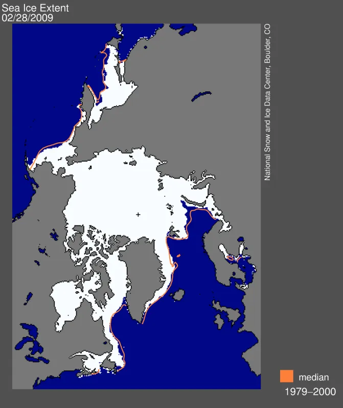 Arctic sea ice extent for February 28, 2009