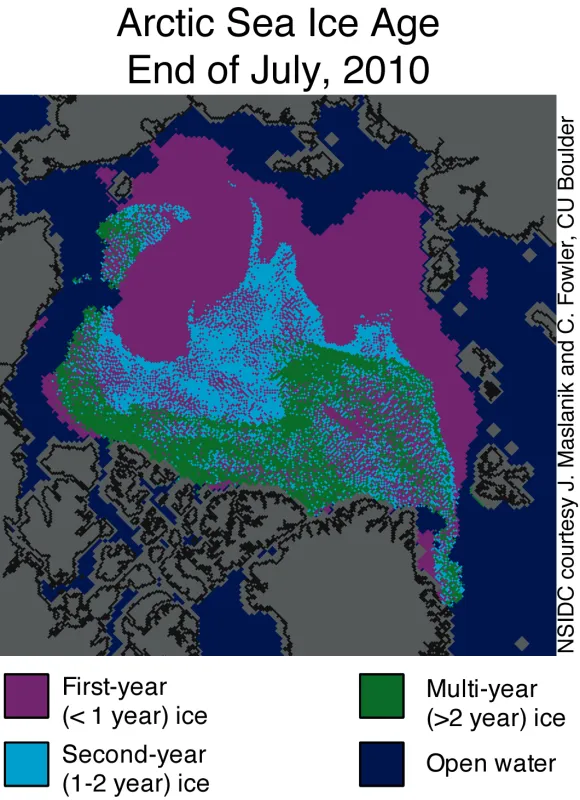 This map of ice age for the end of July, 2010.