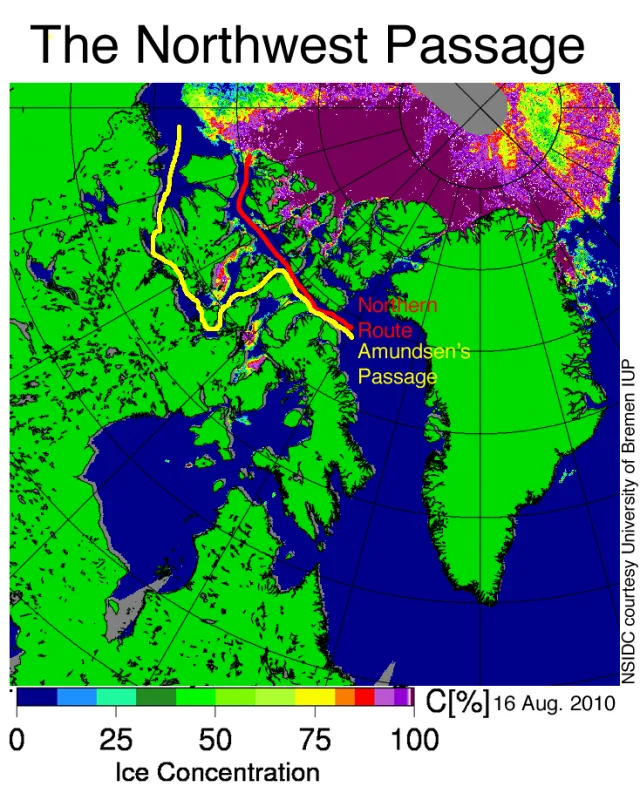 This map shows ice concentration on August 16, 2010.