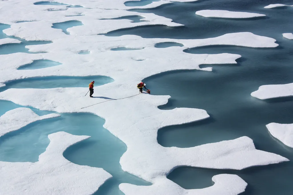  This photograph from the NASA ICESCAPE mission in July shows melt ponds on the surface of the Arctic sea ice cover.