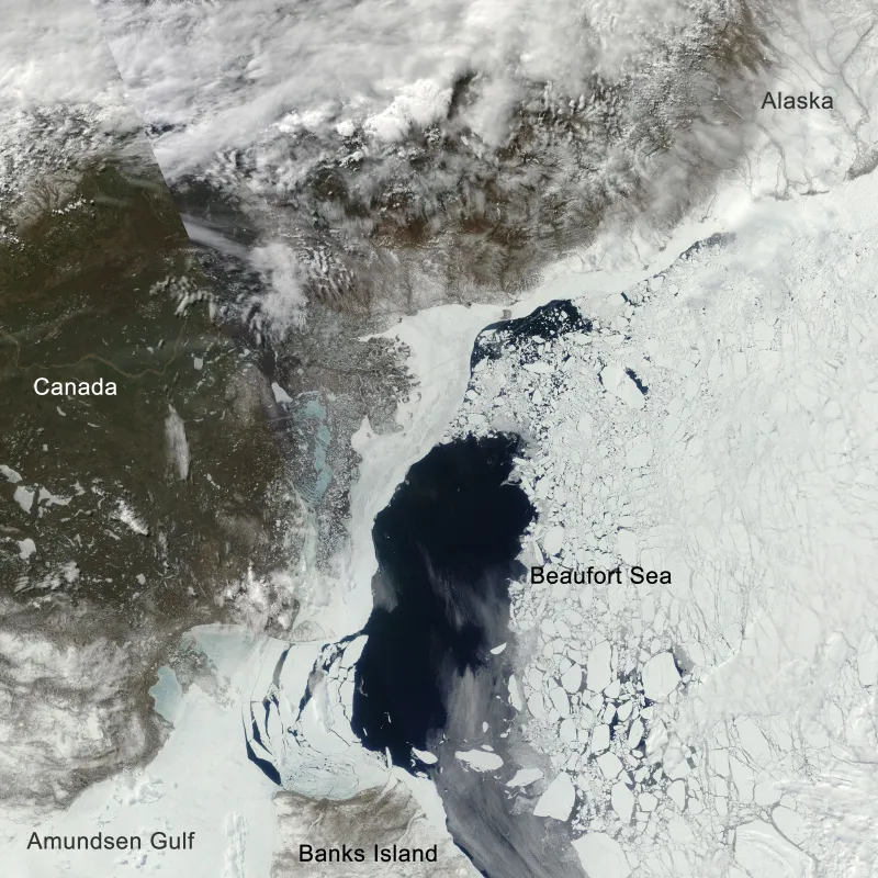 In this Moderate Resolution Imaging Spectroradiometer (MODIS) Arctic Mosaic image for the Beaufort Sea on May 29, 2012.