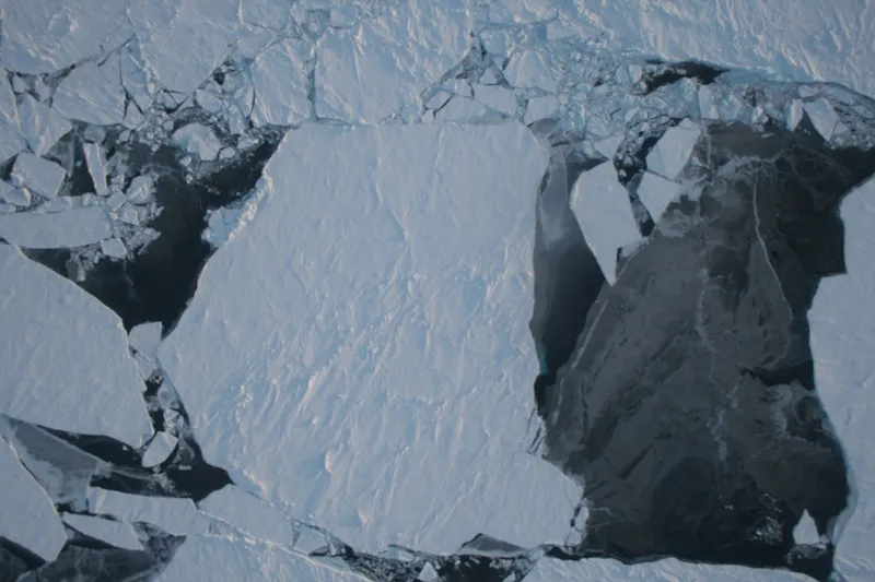 This photograph of sea ice near Greenland was taken on March 18, 2011 from the NASA P3 aircraft.