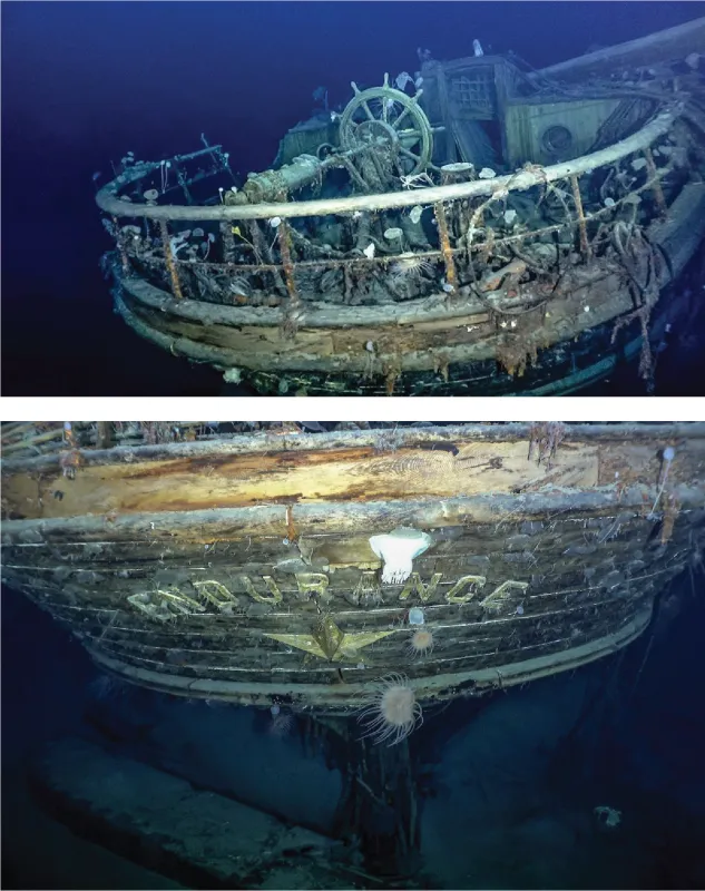 Images show the stern of the Endurance, the ship used by Ernest Shackleton to reach the Weddell Sea on his ill-fated Imperial Trans-Antarctic Expedition.