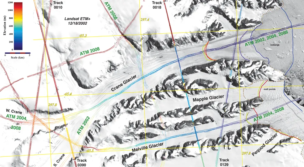 IceSAT tracks over Crane Glacier