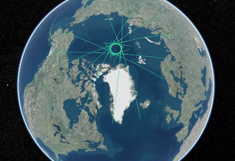 Graphic of predicted intersections of CryoSat-2 and ICESat-2 data in Arctic