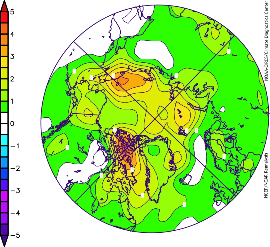 2000 to 2005 Arctic temperature anomalies