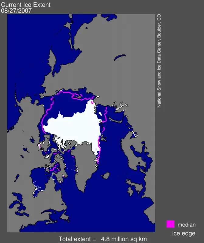 Sea ice extent for August 27, 2007