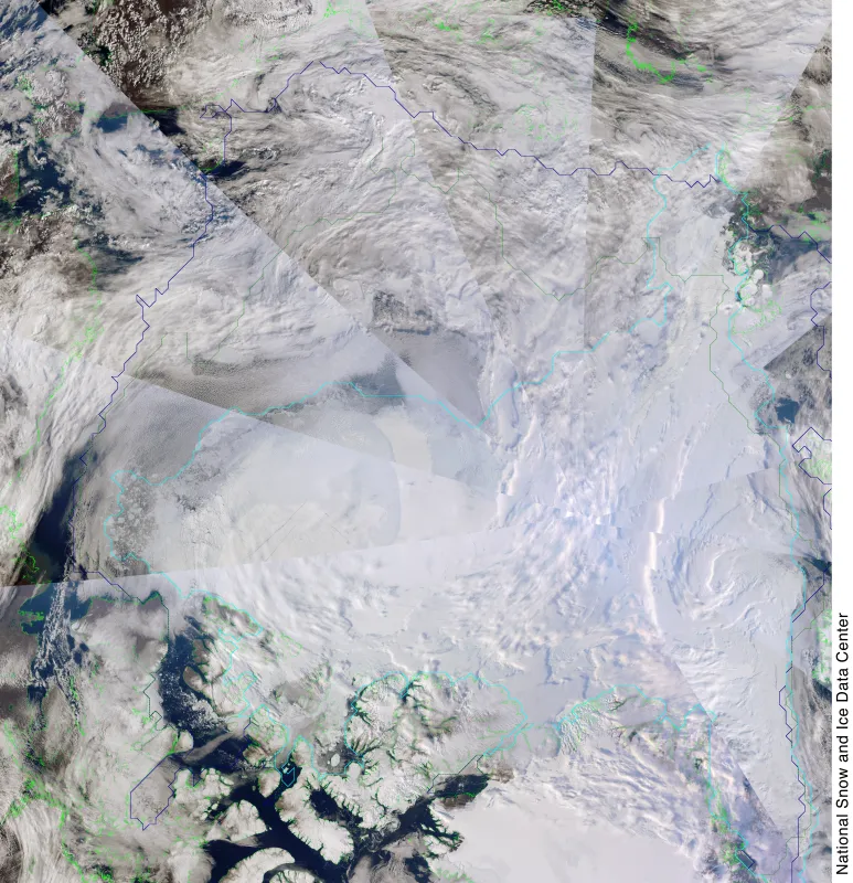 September 15–16, 2007 Arctic sea ice image derived from MODIS data