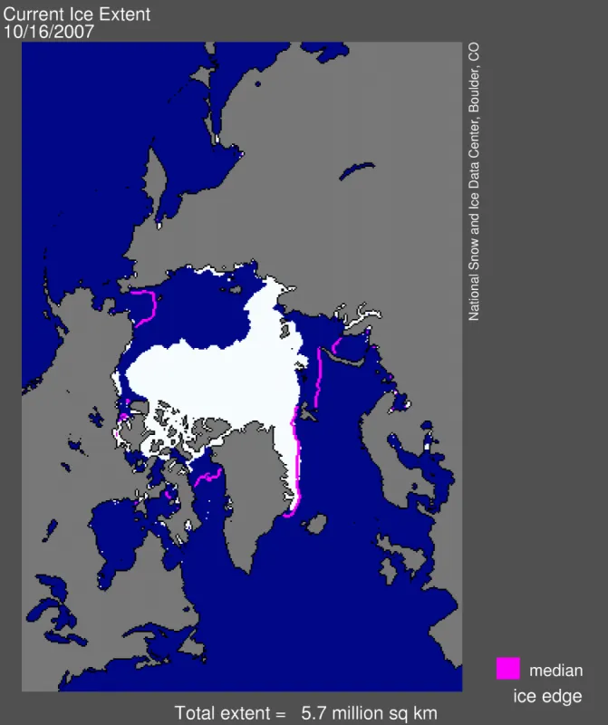 Current ice extent, Oct 16 2007