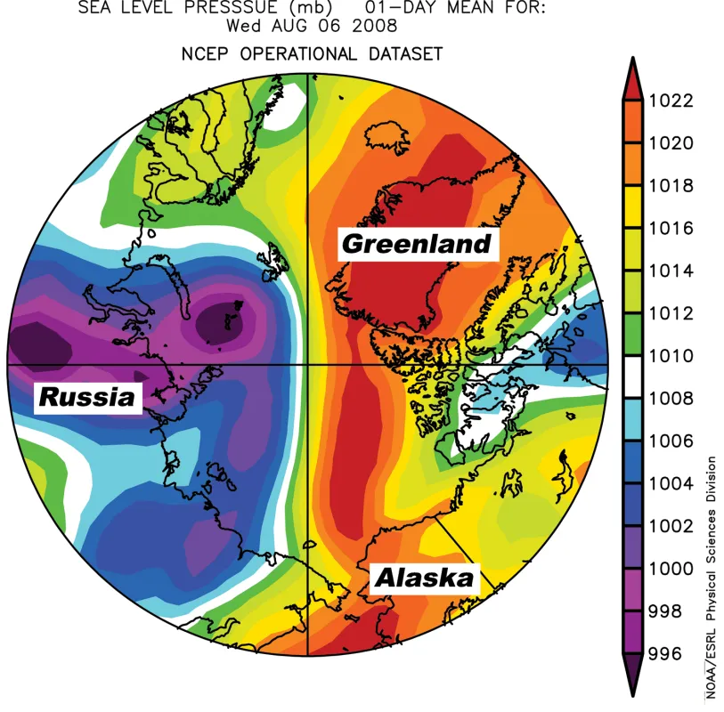 Pressure map of Arctic.