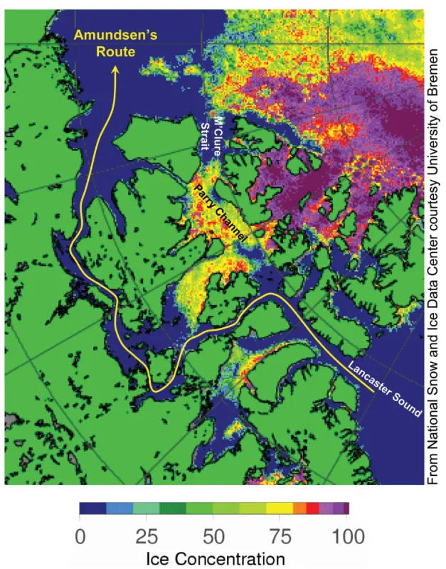 Passive-microwave satellite data showing ice concentration on August 10, 2008.