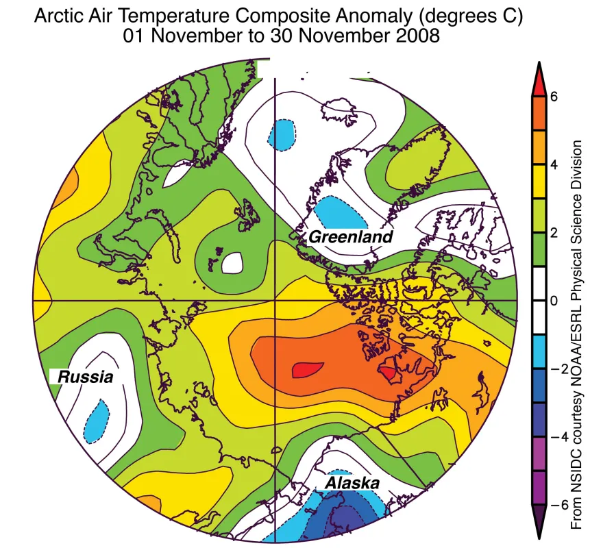 Map of Air temperature for November 2008 at 925 millibar level