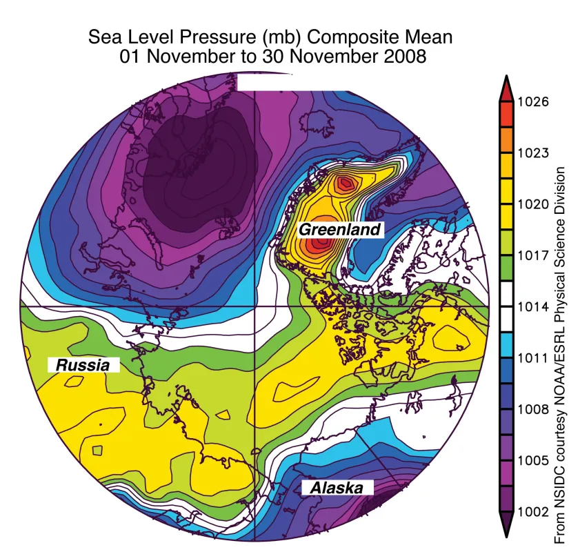 Graph of Sea level pressure for November 2008