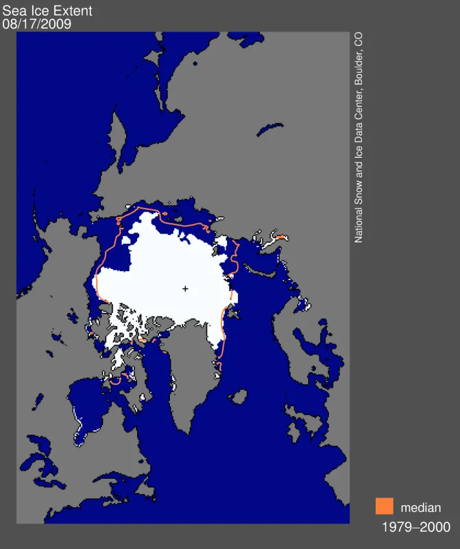 Map of daily Arctic sea ice extent.