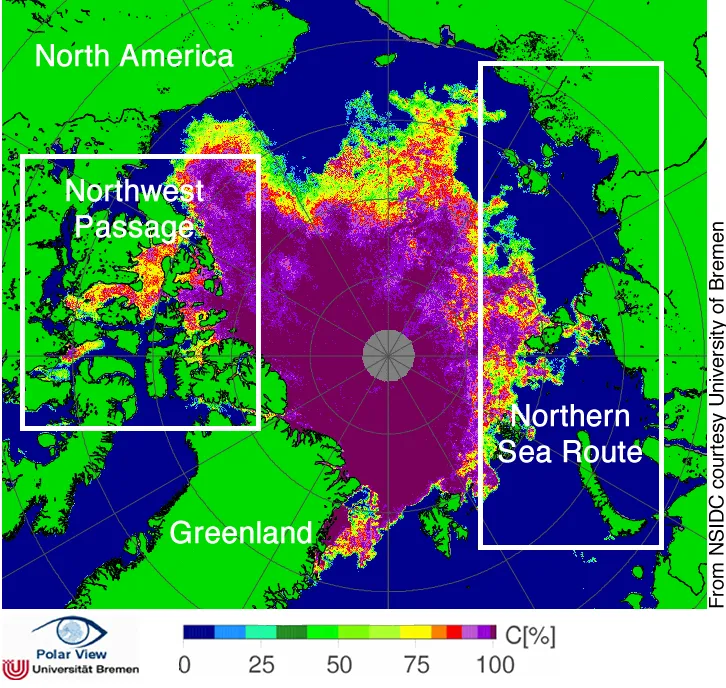 Map showing Arctic sea ice concentration.