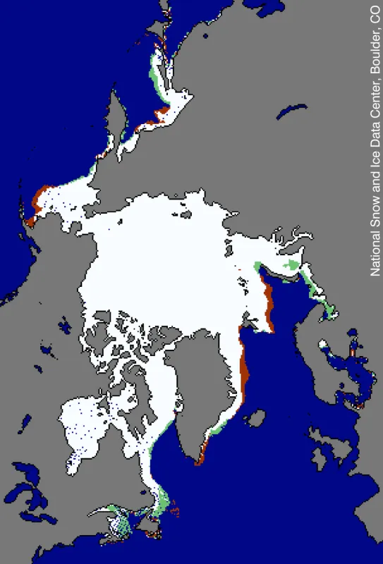 Map of Arctic sea ice extent between January 15 and 26.