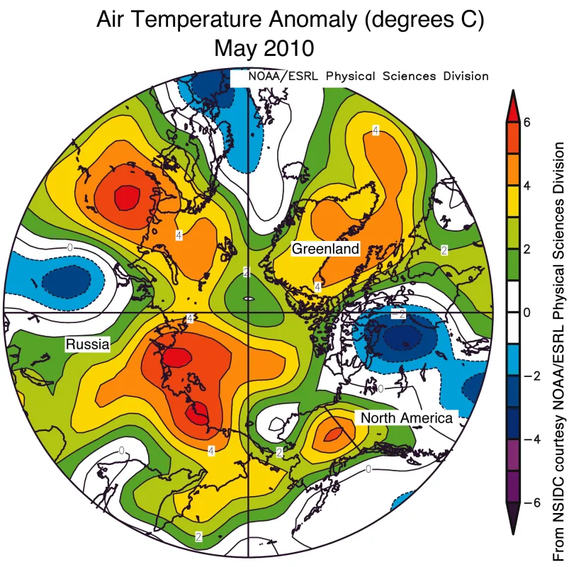 Map of air temperature anomalies.