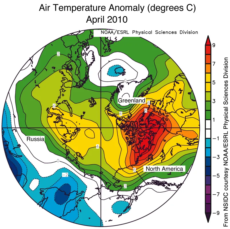 Map of air temperature anomalies.