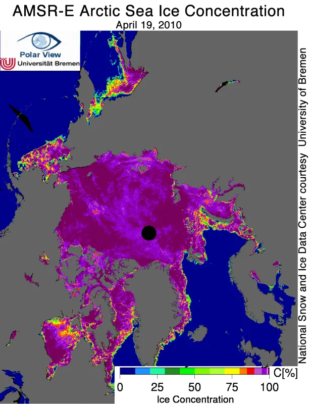 Map of Arctic sea ice concentration.