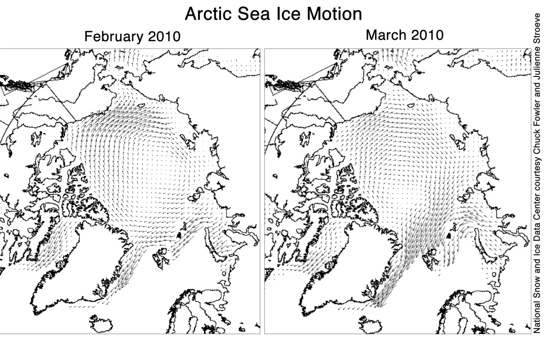 Map showing wind pattern changes.