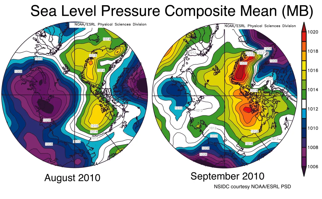 Map showing Arctic sea level pressure.