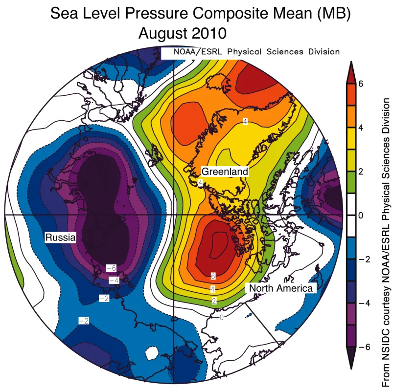 Map showing Arctic sea level pressure.