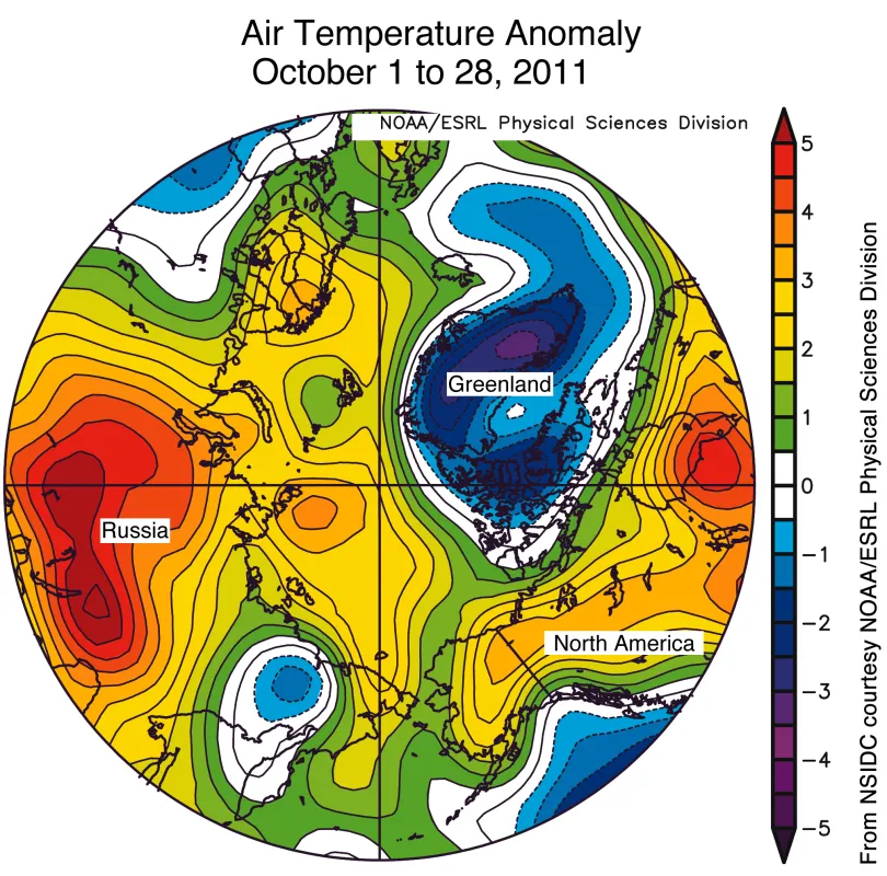 Map of air temperature anomalies.