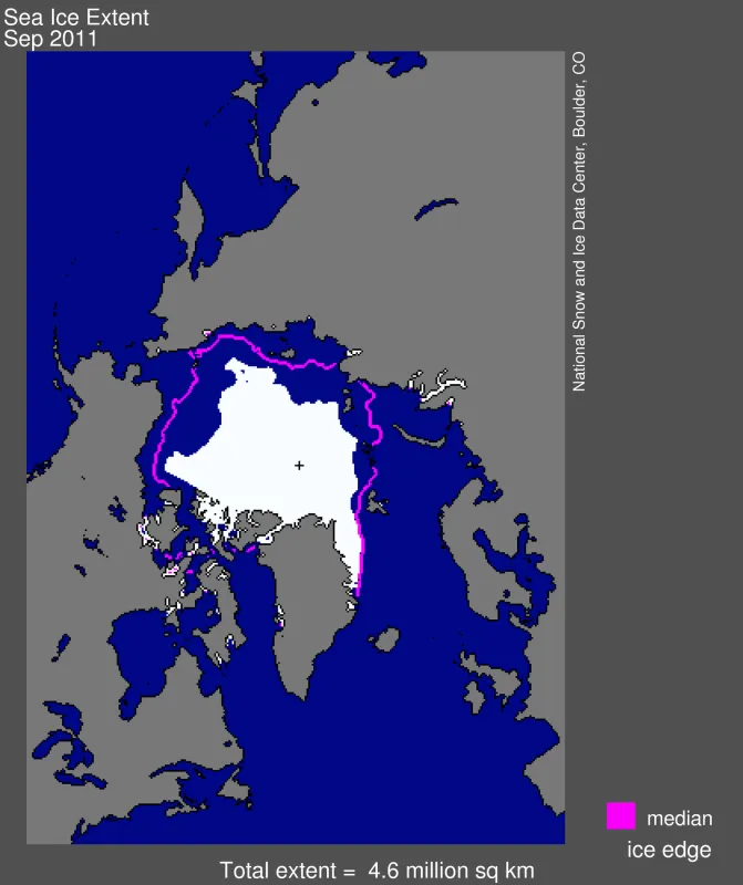 Map of Arctic sea ice extent.