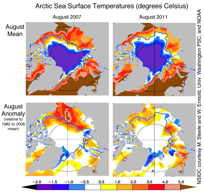 Map of Arctic sea surface temperatures.