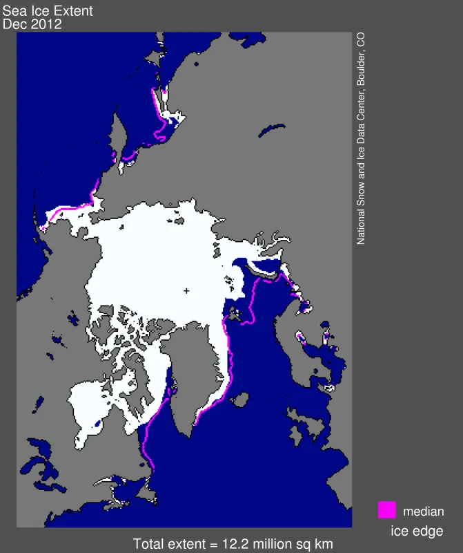 Map showing Arctic sea ice extent.