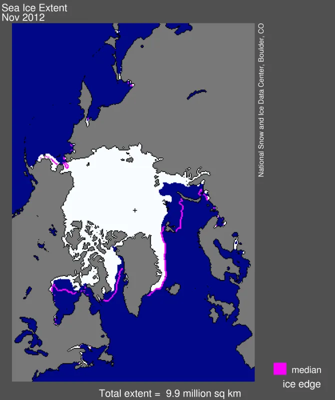 Map showing Arctic sea ice extent.