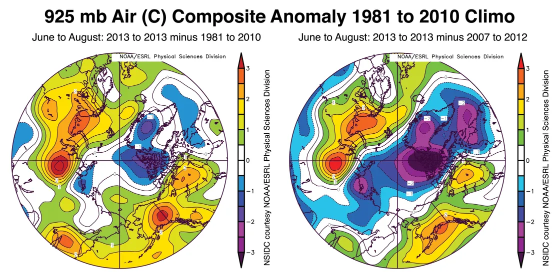 Map showing air temperature anomalies. 