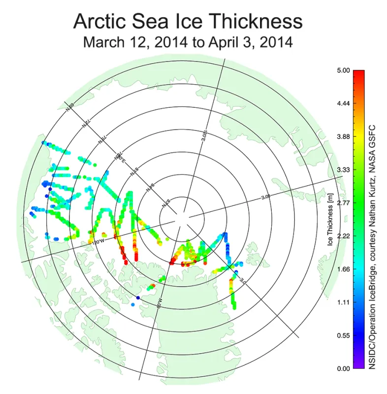 Data from NASA Operation IceBridge flights over the Arctic Ocean during March and April 2014.