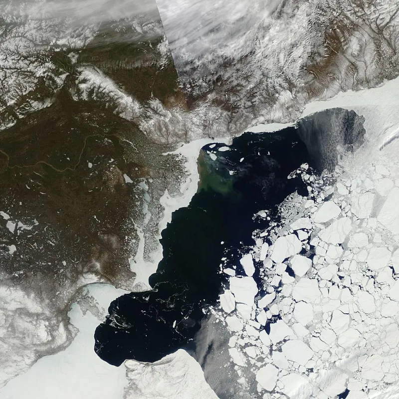 Image of a May 21, 2016 view of Arctic sea ice in the Beaufort Sea from the Moderate Resolution Imaging Spectroradiometer (MODIS) sensor.