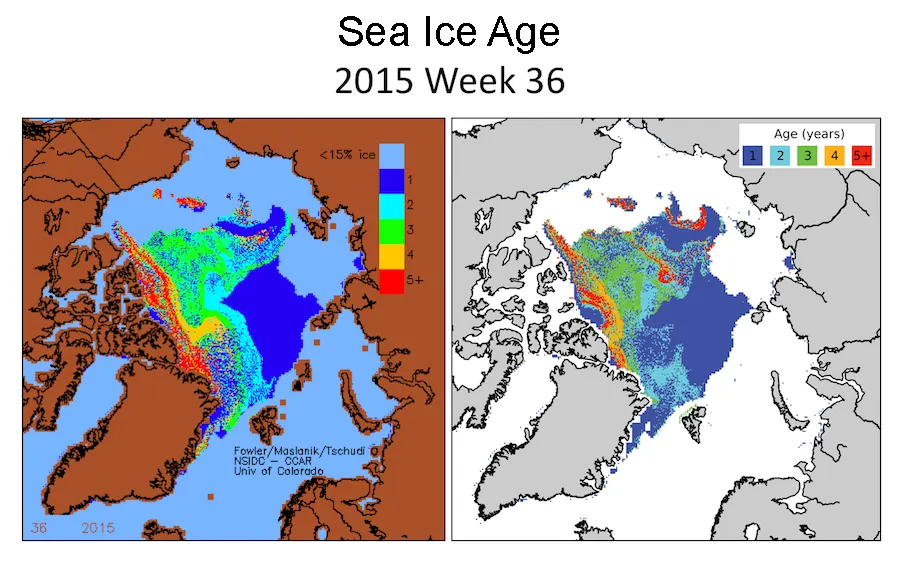 Sea ice age mappings, showing the differences in processing