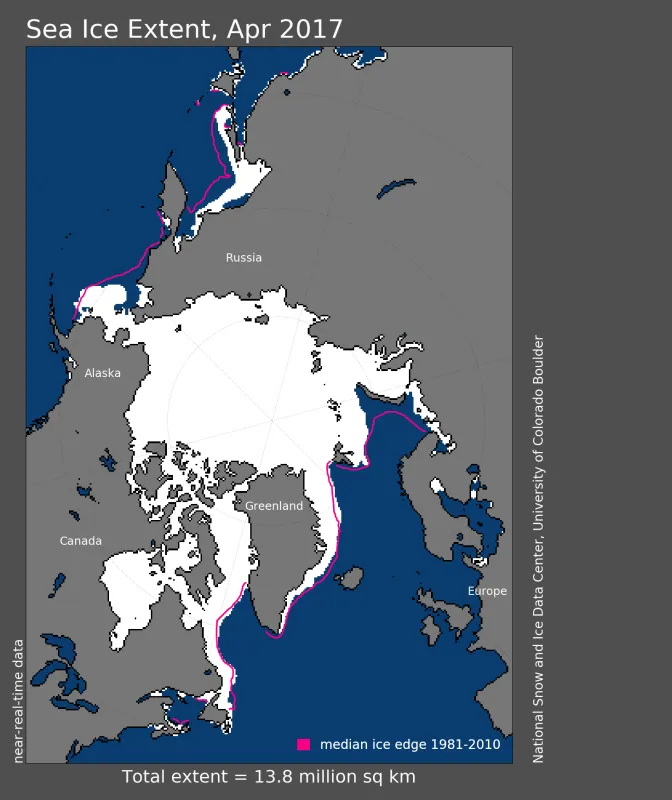 Map showing Arctic sea ice extent.