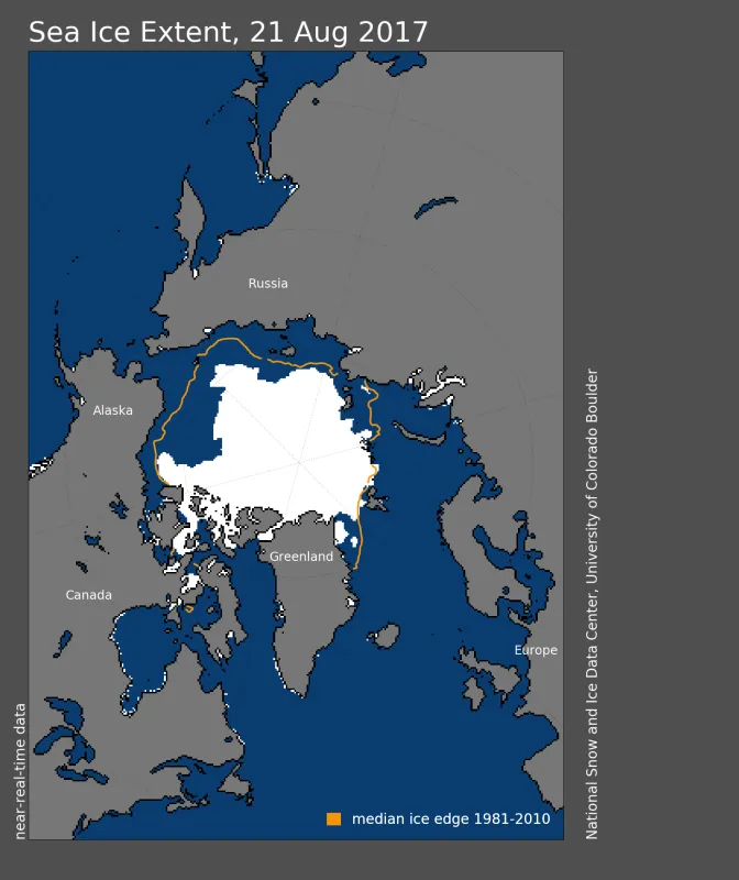 Arctic sea ice extent for August 21, 2017 was 5.27 million square kilometers (2.03 million square miles). 