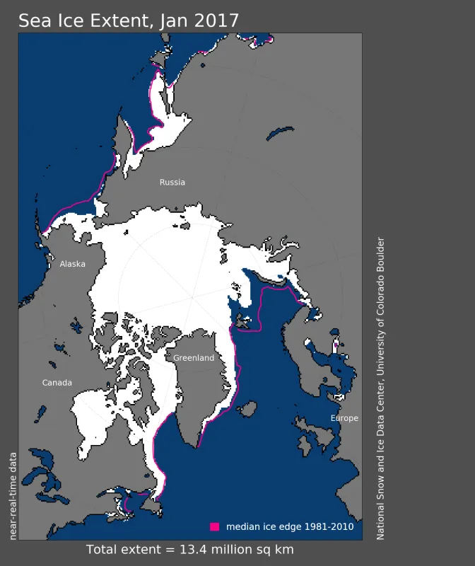 Map showing Arctic sea ice extent.