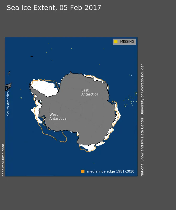 Map showing Antarctic sea ice extent.