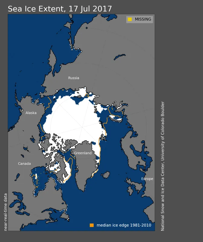 Map showing Arctic sea ice extent.