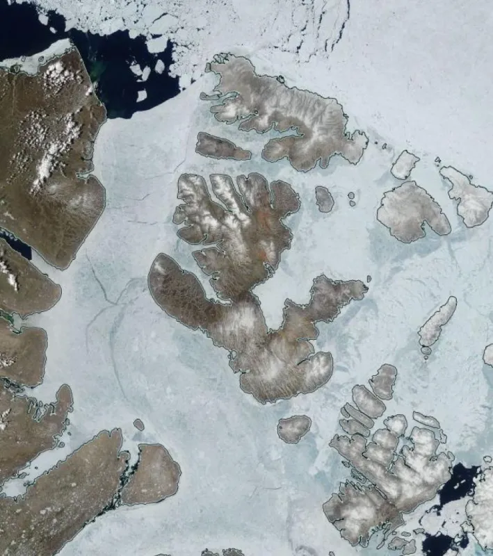 Image taken by MODIS sensor showing sea ice in the Canadian Archipelago.