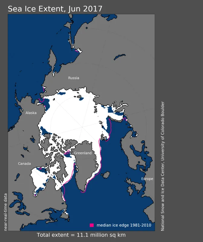 Map showing Arctic sea ice extent.