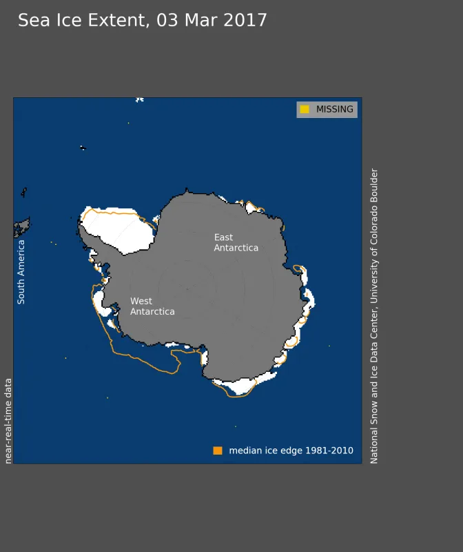 Map showing Antarctic sea ice extent.