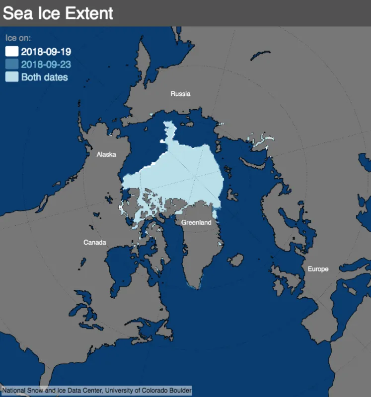 Map showing Arctic sea ice extent.