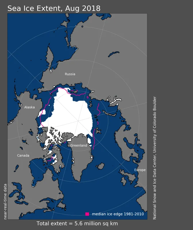 Map showing Arctic sea ice extent.