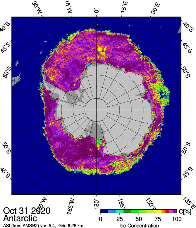 Map showing Antarctic sea ice concentration.