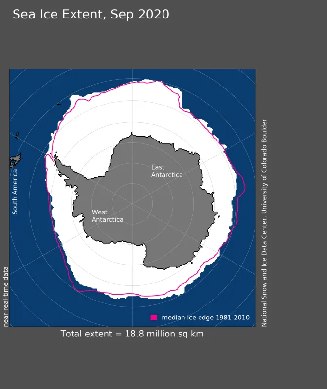 Map showing Antarctic sea ice extent.